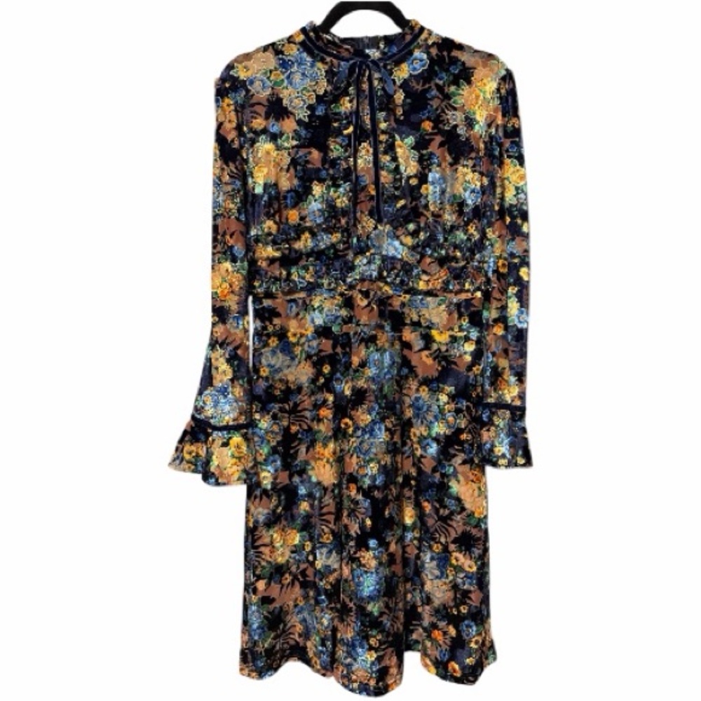 Dalia Macphee Burnout Velvet Floral Tie Neck Dress - Picture 5 of 11
